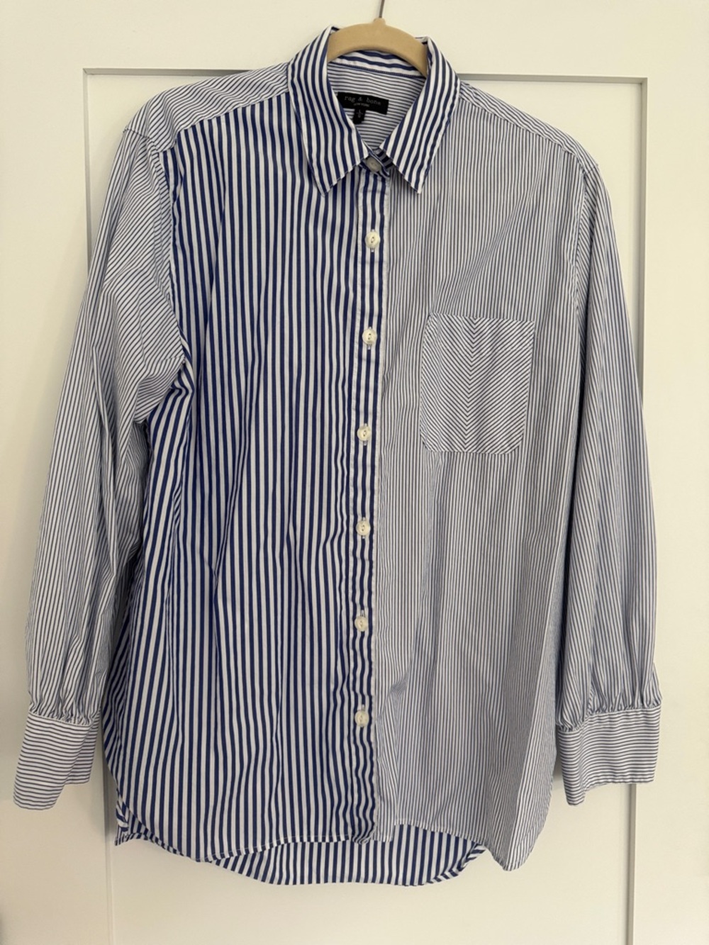 rag & bone Blue and White Mixed Stripe Button-Down Shirt